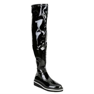 NEW Gianni Bini Marfisia Black Patent Platform Over The Knee Boots 6.5